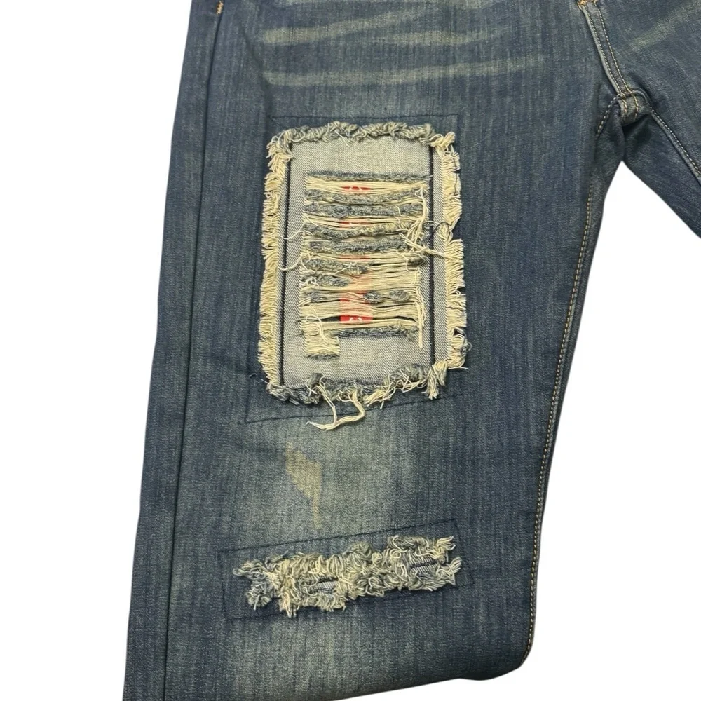 Men’s Distressed Patchwork Jeans Size 36 | Ripped Denim | Streetwear